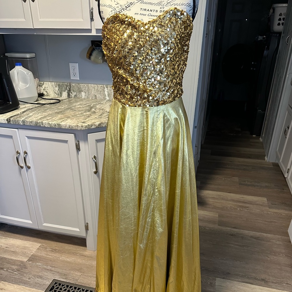 Gold Sequin and Satin Gown